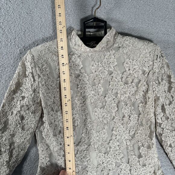 Vintage Ursula Of Switzerland Lace High Neck Blouse‎ Size 8P Beige Floral Blouse - Picture 5 of 13